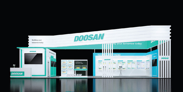 KPCA Show 2022에 참가한 ㈜두산의 부스 랜더링 이미지.