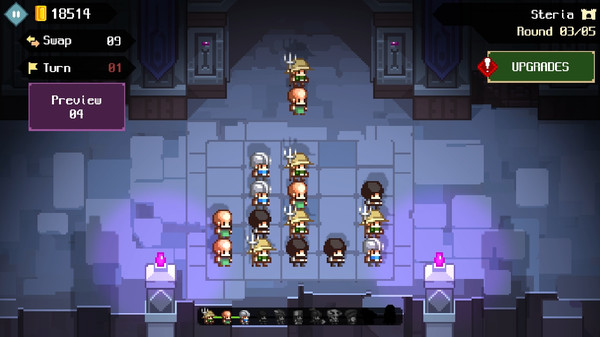 머지앤블레이드’에서는 캐릭터를 머지할 수 있는 퍼즐 부분이다. 3개 이상 동일한 캐릭터를 배치하면 다음 단계의 캐릭터로 병합된다. 병합된 캐릭터들이 몬스터와 자동으로 전투한다. 사진/매직큐브 제공.