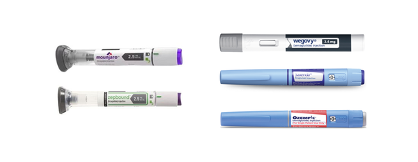 (왼쪽부터) 일라이 릴리의 마운자로·젭바운드와 노보 노디스크의 위고비·삭센다·오젬픽. 사진/각 사