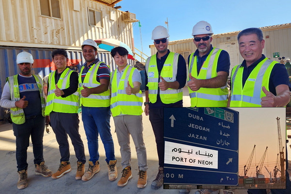 ㈜원강 임직원과 아키로돈, 사우디 네옴 옥사곤 프로젝트 현장.