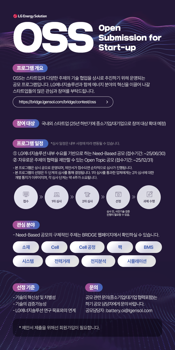 LG에너지솔루션 OSS(Open Submission for Start-up) 공모 포스터