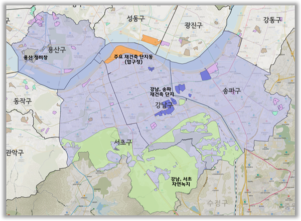 서울시 토지거래허가구역 재지정 위치도. 사진/서울시