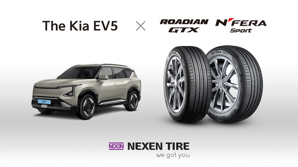 넥센타이어가 기아의 대표 패밀리 전기 SUV 'The Kia EV5'에 프리미엄 SUV 타이어 '로디안 GTX(ROADIAN GTX)'와 초고성능 여름용 타이어 '엔페라 스포츠(N’FERA SPORT)'를 신차용 타이어(OE)로 공급한다. 사진/넥센타이어