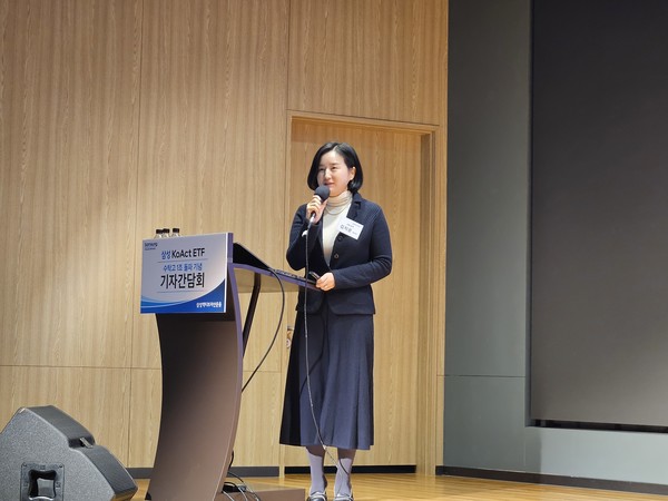 25일 서울특별시 영등포구 TP타워에서 열린 'KoAct 글로벌K컬처밸류체인액티브 ETF 상장 기념 기자간담회'에 발표자로 나선 김지운 삼성액티브자산운용 운용2본부장이 발언하고 있다. 사진/박윤식 기자